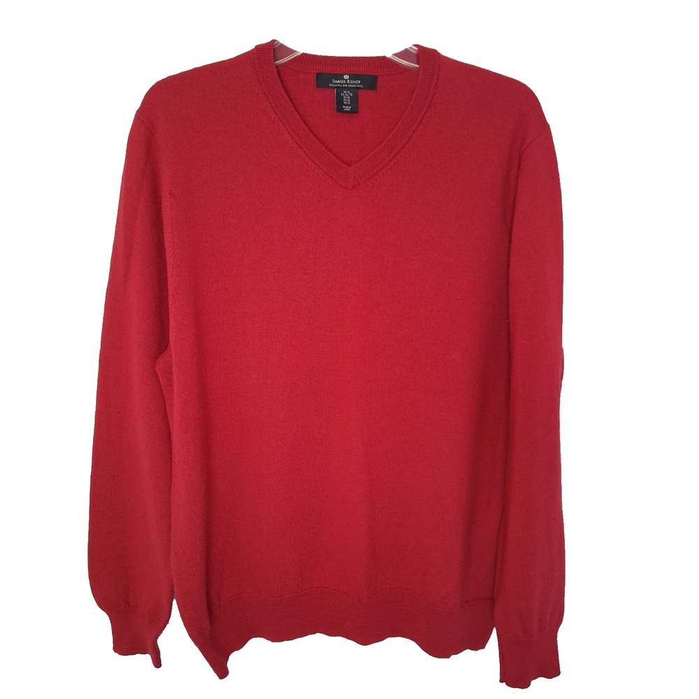 Daniel Bishop V Neck Pullover Sweater 100%‎ Fine Merino Wool XL Holiday Casual